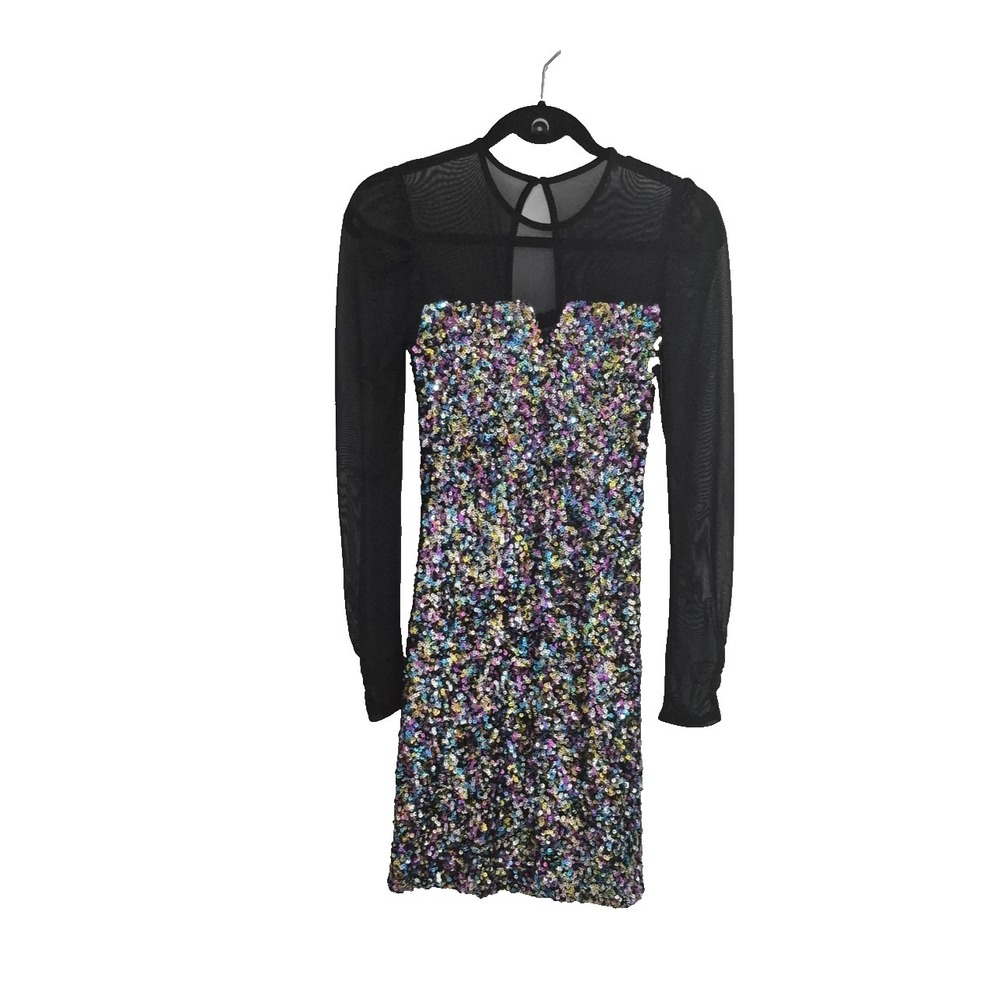 SO goods for life Dress Womens M Multicolor Illusion Sleeve Sequin‎ Dress NEW